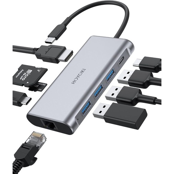 Hoyoki Link PD Pro USB-C Hub - Multiport Adapter 9 in 1 with HDMI 4K, Ethernet - Picture 1 of 8